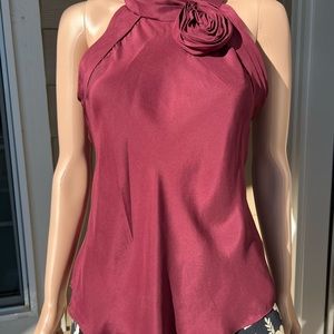 Banana Republic CHIANTI Silk Sleeveless Ruffle Neck w/ Rose NWOT